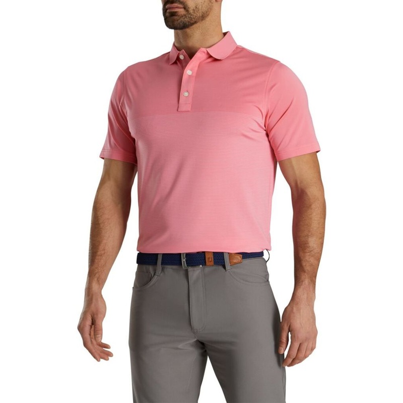 Footjoy Men’s Engineered Pin Stripe Lisle Golf Polo Azalea/White L