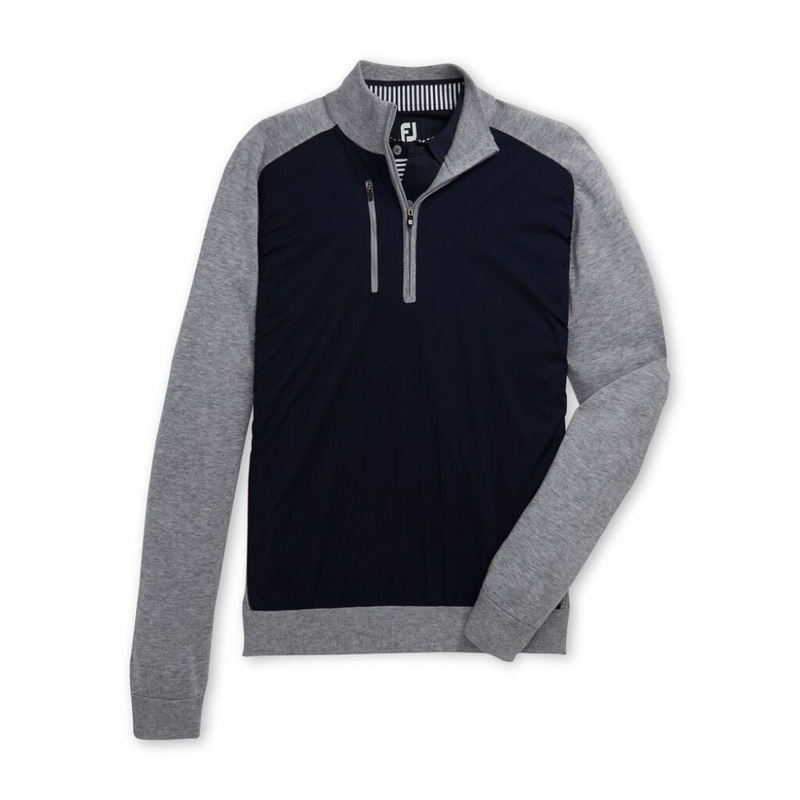 Footjoy Men’s Tech Sweater 1/2 Zip Golf Pullover Navy/Heather Grey M