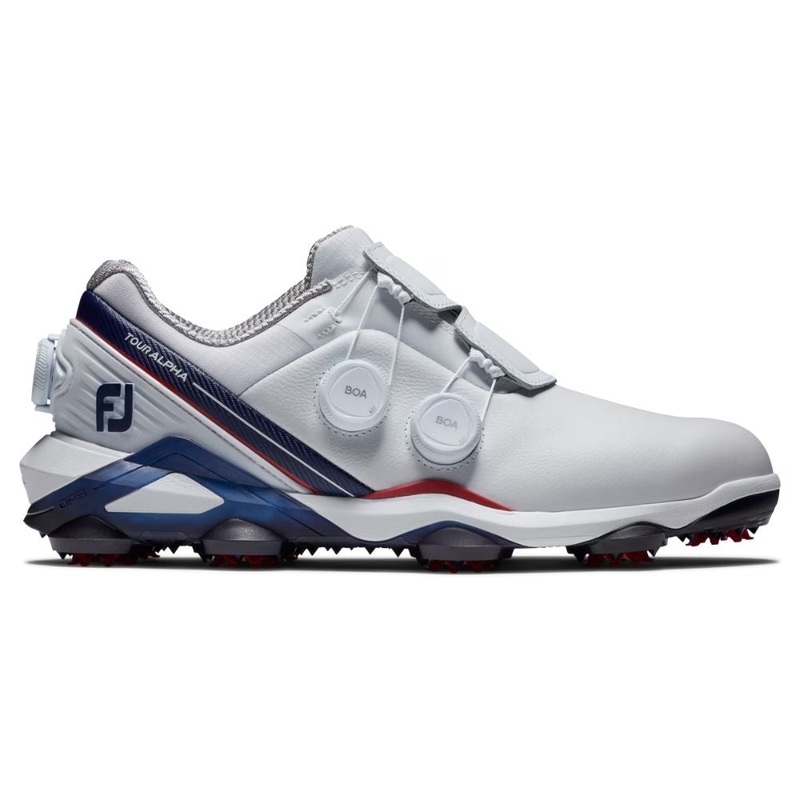 FootJoy Men’s Tour Alpha Triple BOA Golf Shoes (Previous Season Style) – White/Red/Navy White/Red/Navy 10