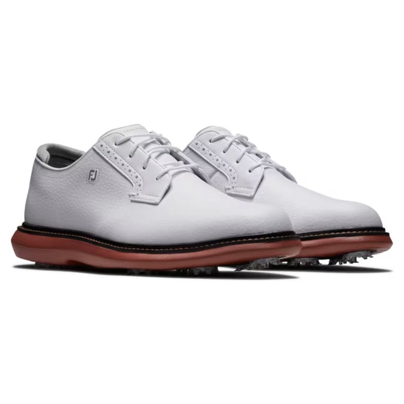 FootJoy Mens Traditions Blucher Cleated Golf Shoes – White/White/Brick White/Brick 9