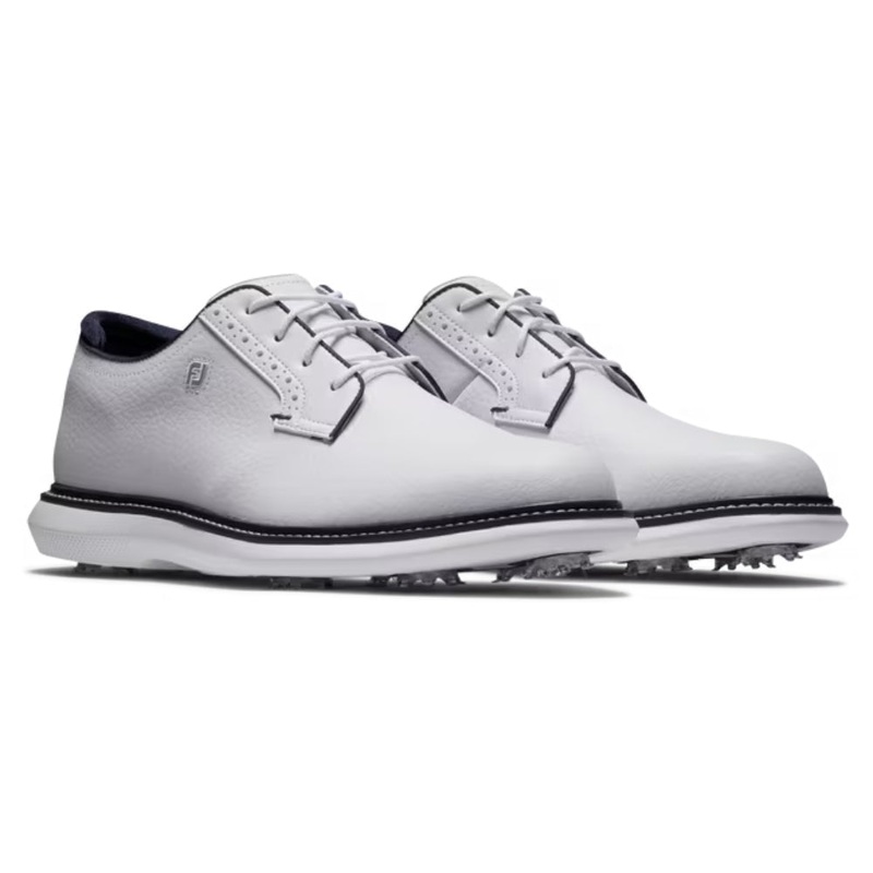FootJoy Mens Traditions Blucher Cleated Golf Shoes – White/White/Navy White/Navy 9