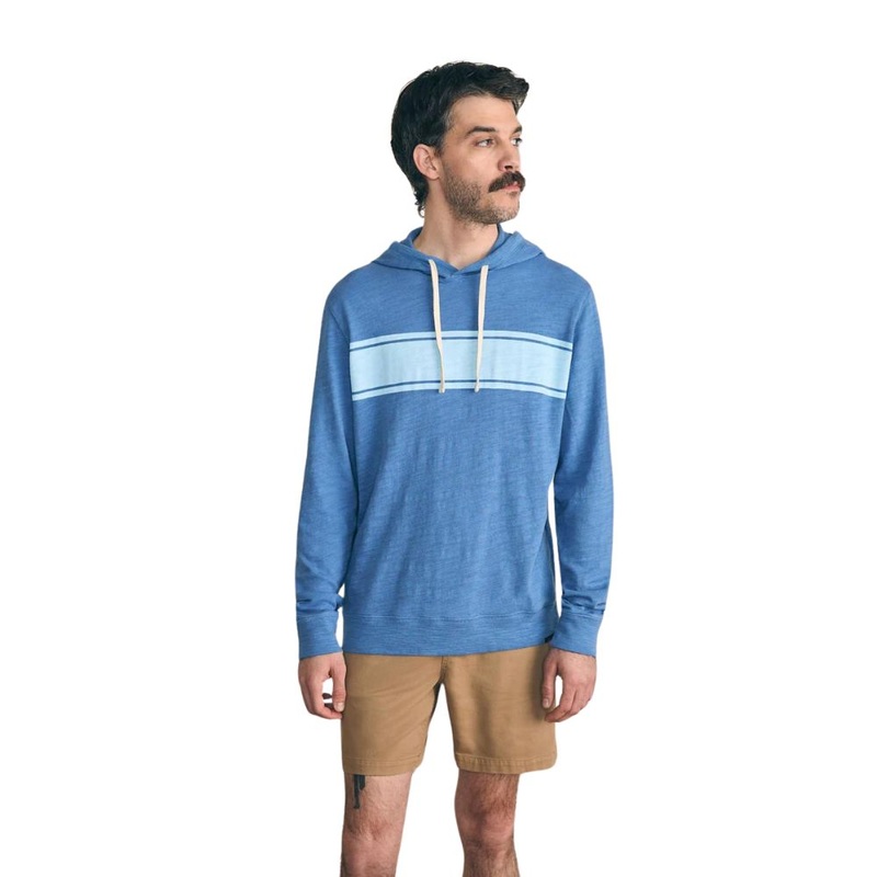 Faherty Men’s Sunwashed Slub Hoodie Blue Horizon Surf Stripe XL