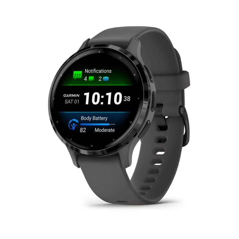 Garmin Venu 3S GPS Watch Slate Stainless Steel Bezel Slate Stainless Steel Bezel with Pebble Gray Case and Silicone Band