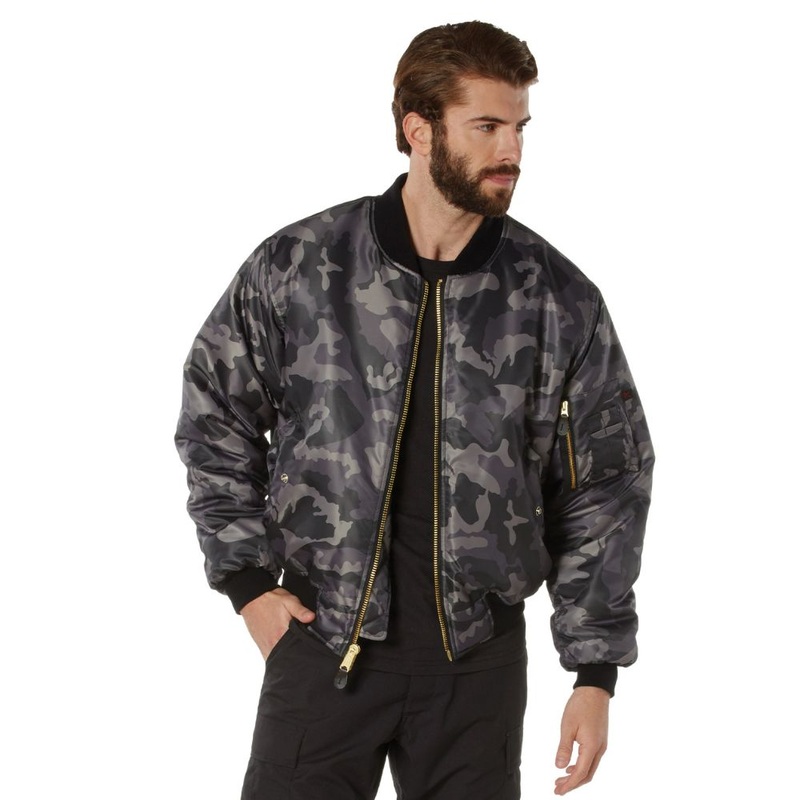 Rothco Men’s MA-1 Flight Jacket Black Camo S