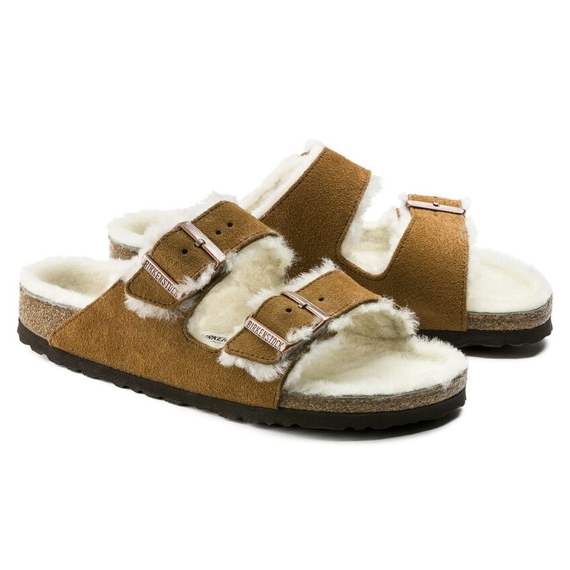 Birkenstock Arizona Shearling Suede Leather Sandal Mink Regular 5-5.5 Women