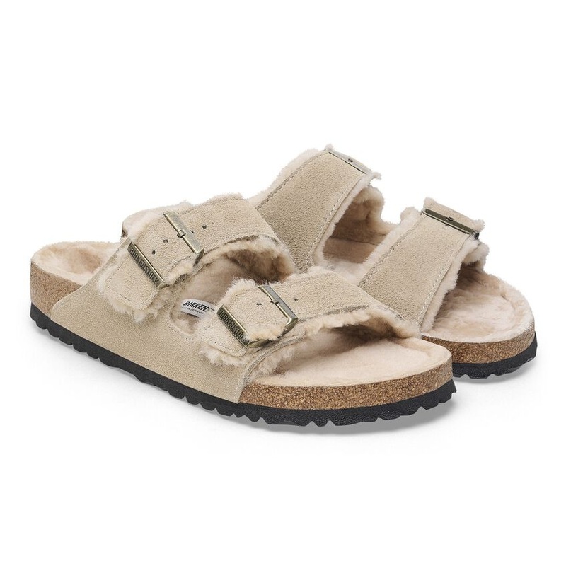 Birkenstock Arizona Shearling Suede Leather Sandal Taupe Narrow 4-4.5 Women