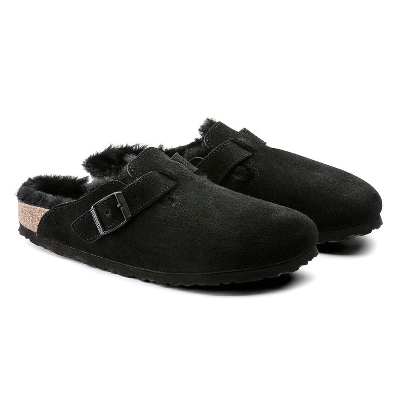 Birkenstock Boston Shearling Suede Leather Sandal Black Regular 12-12.5 Men
