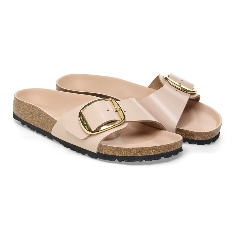 Birkenstock Madrid Big Buckle Natural Leather Patent Sandal High Shine New Beige Narrow 5-5.5 Women