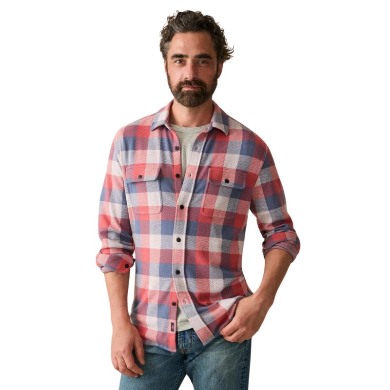 Faherty Men’s Legend Sweater Shirt Cherry Blue Buffalo XXL